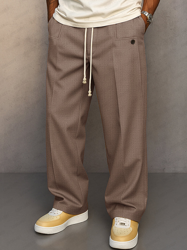 Broek met trekkoord | Losse pasvorm | Met plooien | Recht gesneden broek | Herenbroek-Boutique Moda