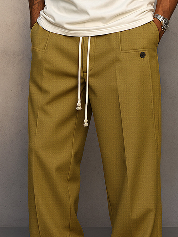 Broek met trekkoord | Losse pasvorm | Met plooien | Recht gesneden broek | Herenbroek-Boutique Moda