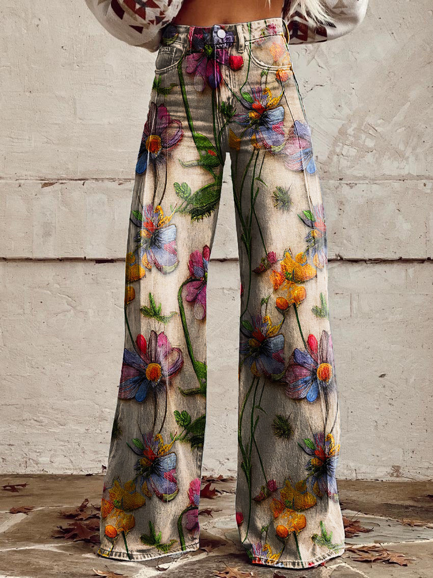 Broek met wijde pijpen - Bedrukt - Hoge taille - Zomerbroek - Damesjeans-Boutique Moda