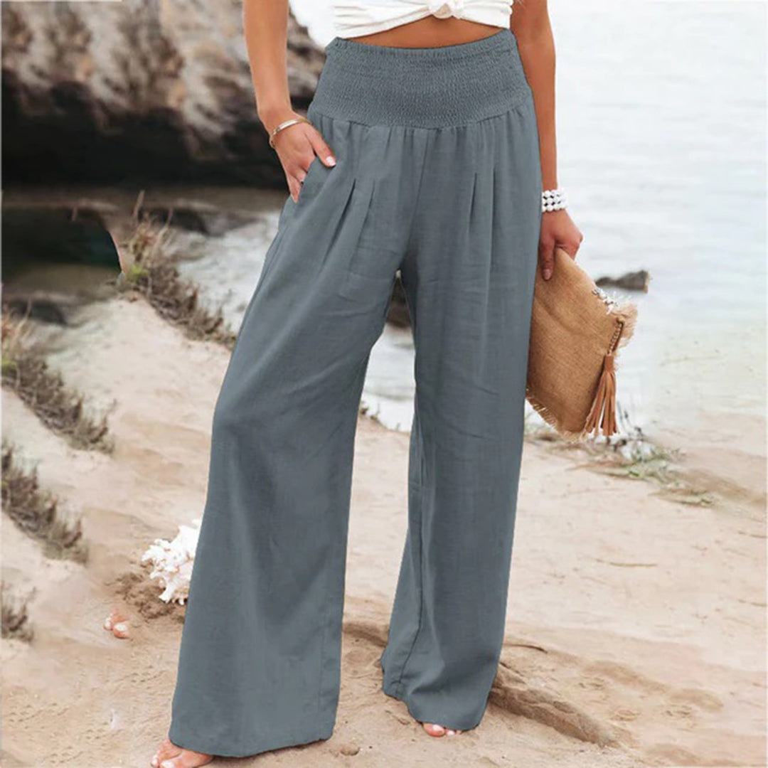 Broek met wijde pijpen - Luchtige zomerbroek met hoge taille voor dames-Boutique Moda
