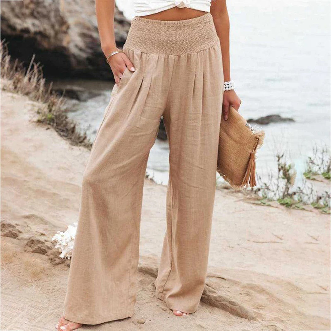 Broek met wijde pijpen - Luchtige zomerbroek met hoge taille voor dames-Boutique Moda
