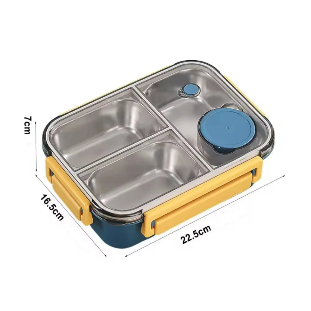 Broodtrommel RVS | Bento Lunchbox 3 Vakken | Sauskommetje en Bestek-Boutique Moda