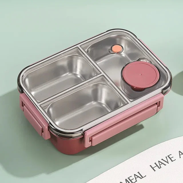 Broodtrommel RVS | Bento Lunchbox 3 Vakken | Sauskommetje en Bestek-Boutique Moda
