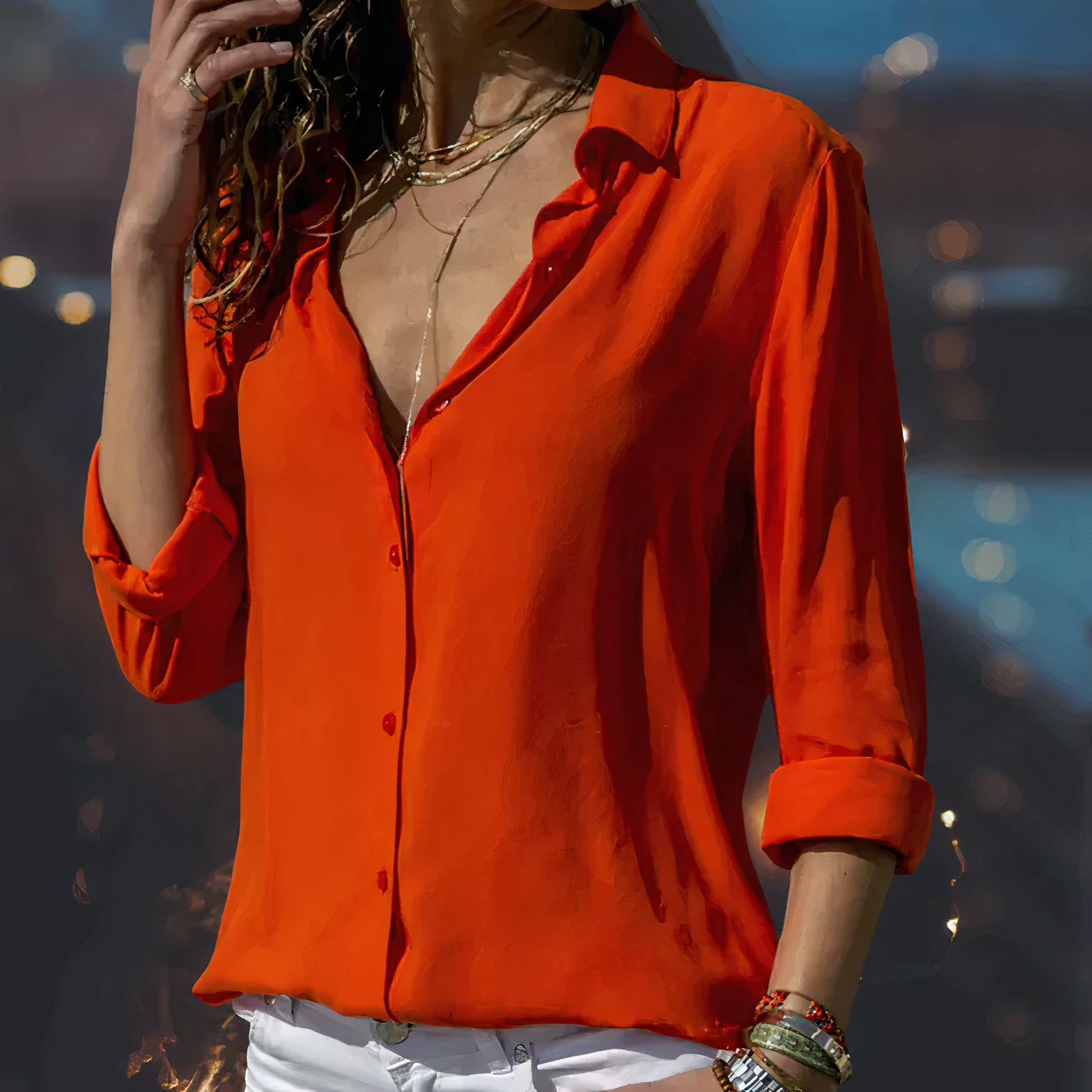 Button-Up Blouse | Los model | Lange Mouw | Dames Button-Up Shirt | Vrouwen Blouse-Boutique Moda