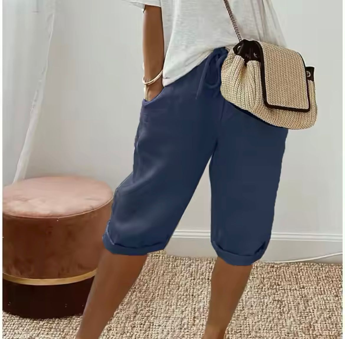 Capri-broek - Casual, cropped linnen zomerbroek voor dames-Boutique Moda