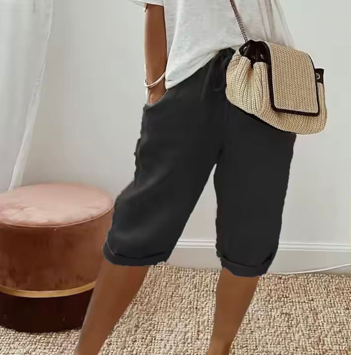 Capri-broek - Casual, cropped linnen zomerbroek voor dames-Boutique Moda