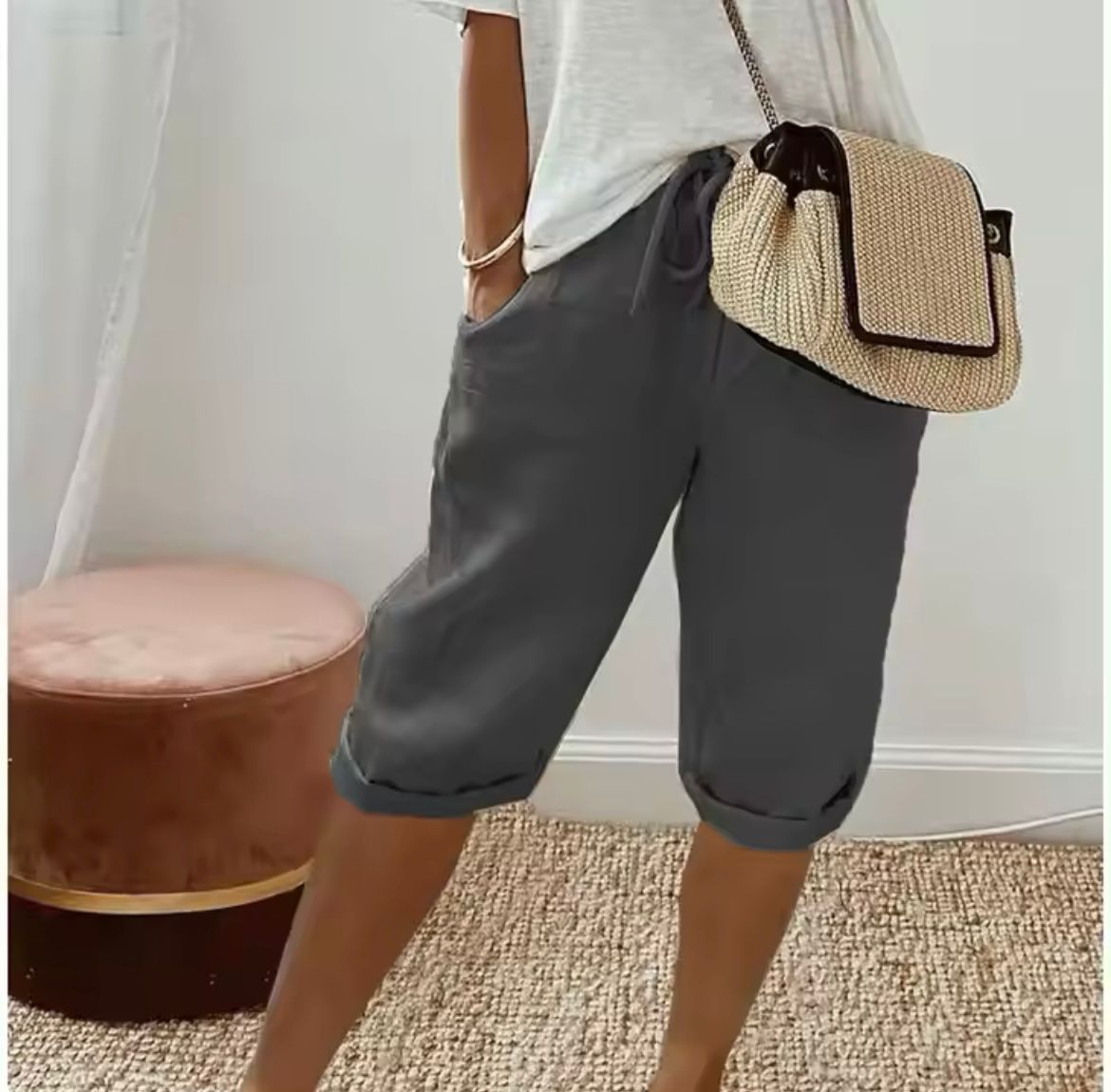 Capri-broek - Casual, cropped linnen zomerbroek voor dames-Boutique Moda
