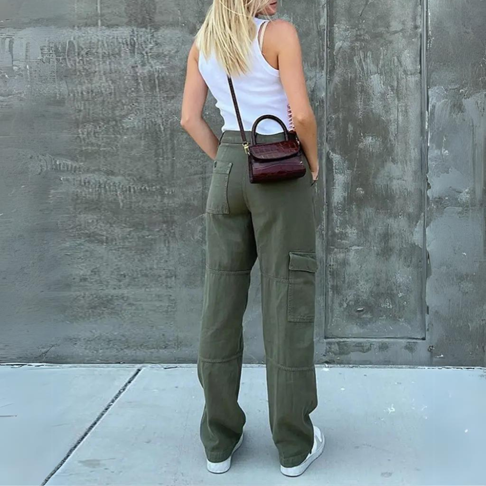 Cargo Broek | Rechte Pijp | Normale Taille | Losvallende Broek | Damesbroek-Boutique Moda