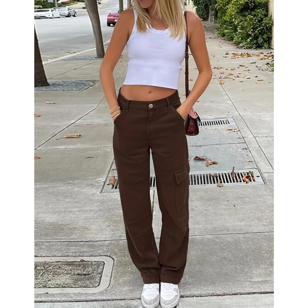 Cargo Broek | Rechte Pijp | Normale Taille | Losvallende Broek | Damesbroek-Boutique Moda