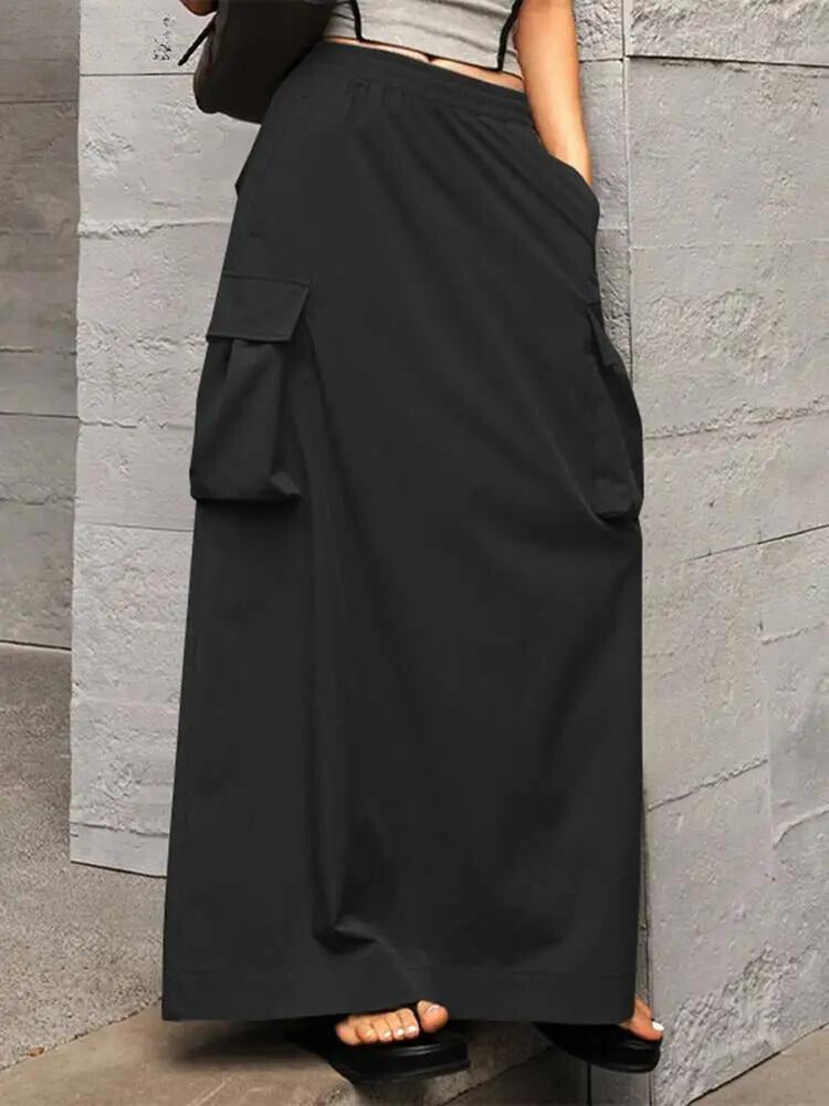 Cargo rok - Elastische katoenen maxi rok voor dames met zakken-Boutique Moda