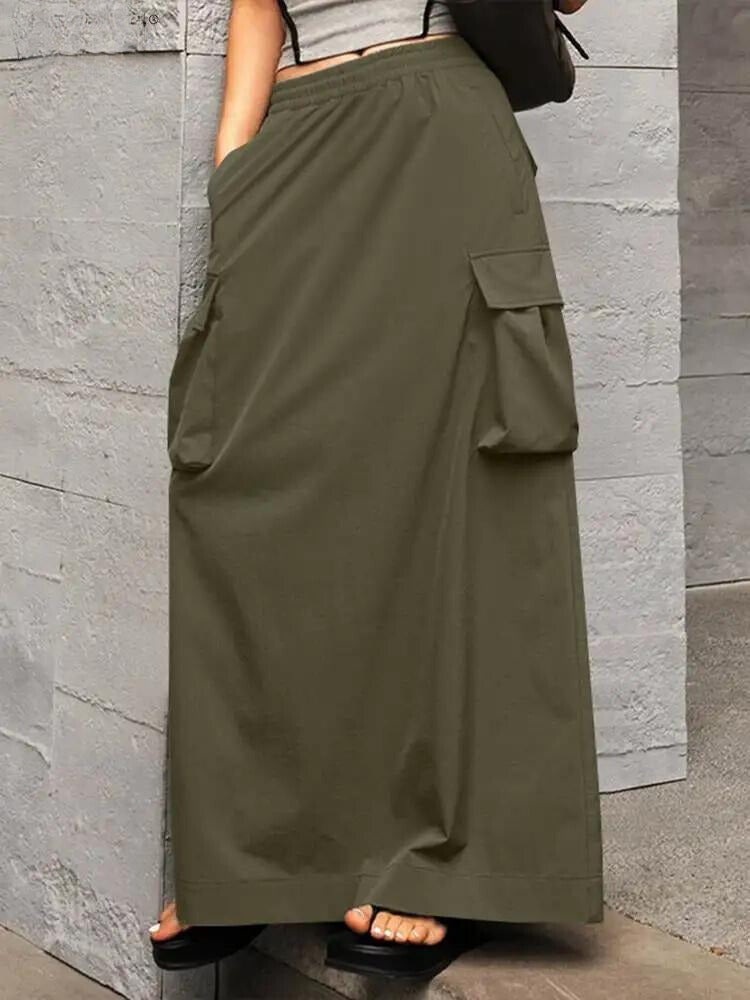 Cargo rok - Elastische katoenen maxi rok voor dames met zakken-Boutique Moda