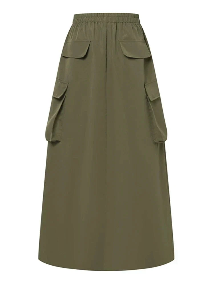 Cargo rok - Elastische katoenen maxi rok voor dames met zakken-Boutique Moda