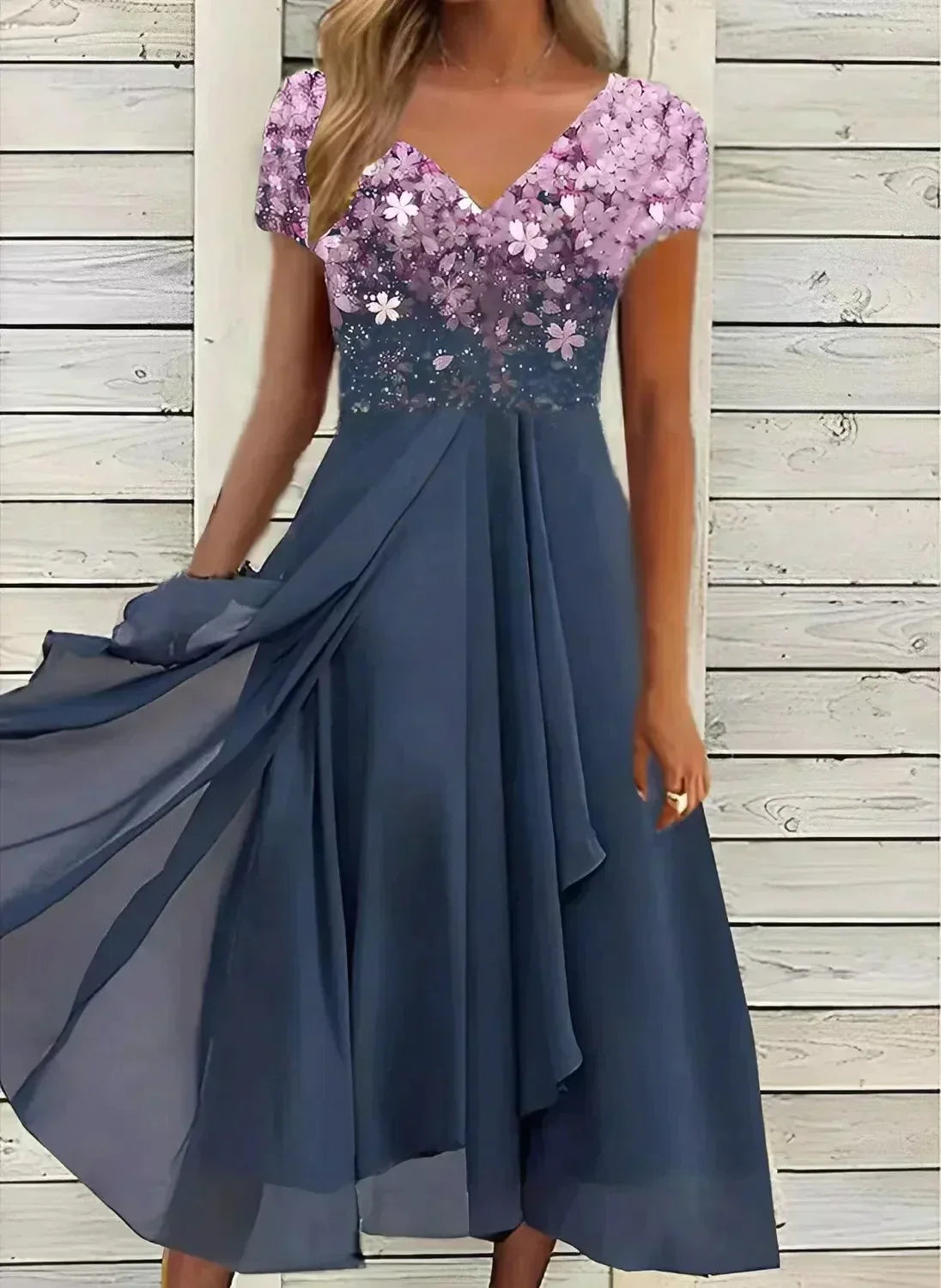 Chiffon Jurk | Korte Mouw | Bloemig | Zomerjurk | Midi Jurk-Boutique Moda