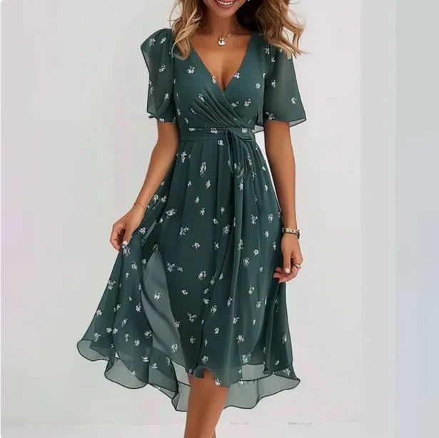 Chiffon jurk | V-hals | Vlindermouw | Midi jurk | Elegante jurk-Boutique Moda