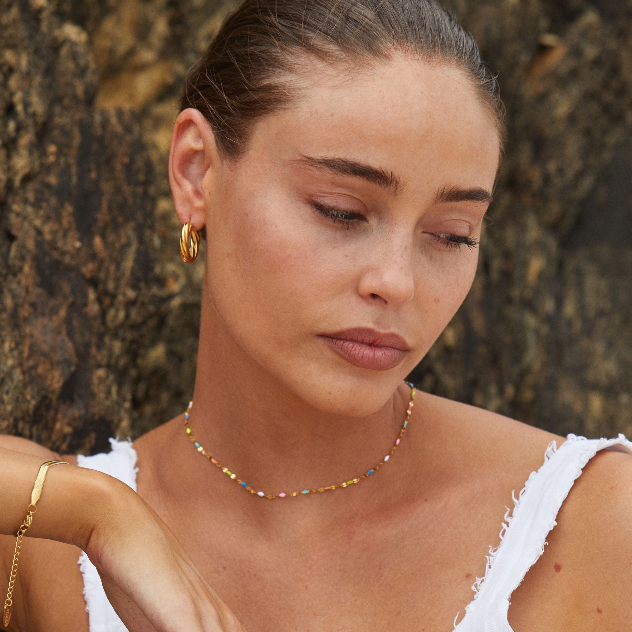 Choker Ketting Dames | Dunne Ketting met Kleurrijke Emaille Kraaltjes-Boutique Moda