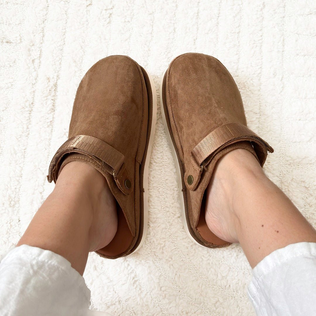 Clogs Dames | Vegan Suède Plateau | Verstelbare Hielband-Boutique Moda