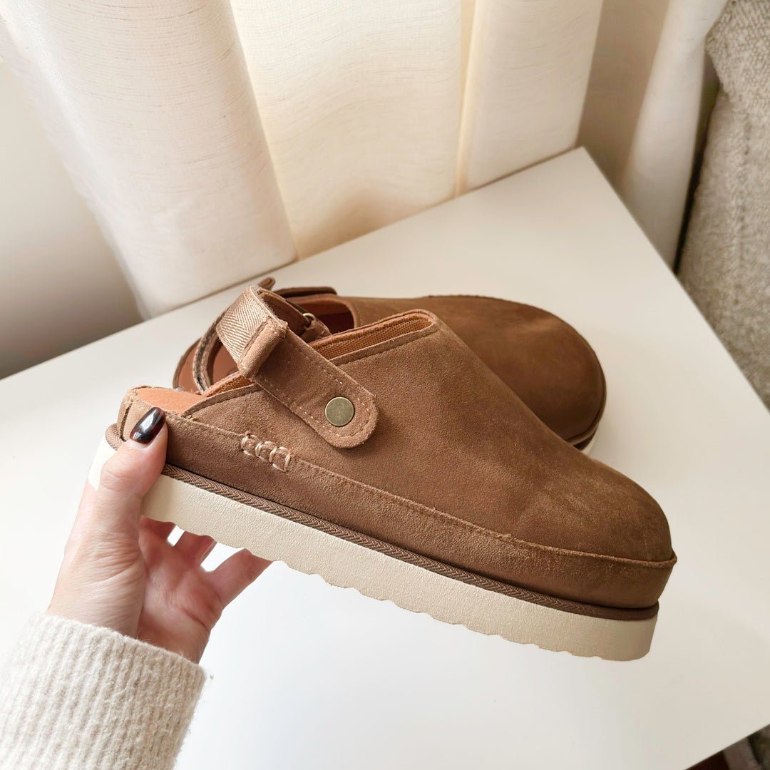 Clogs Dames | Vegan Suède Plateau | Verstelbare Hielband-Boutique Moda