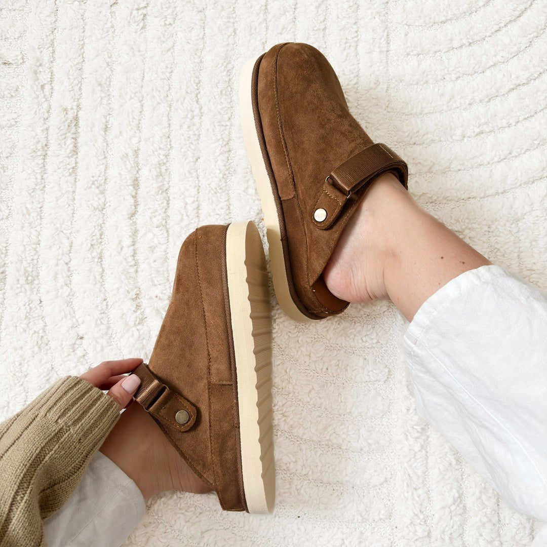 Clogs Dames | Vegan Suède Plateau | Verstelbare Hielband-Boutique Moda