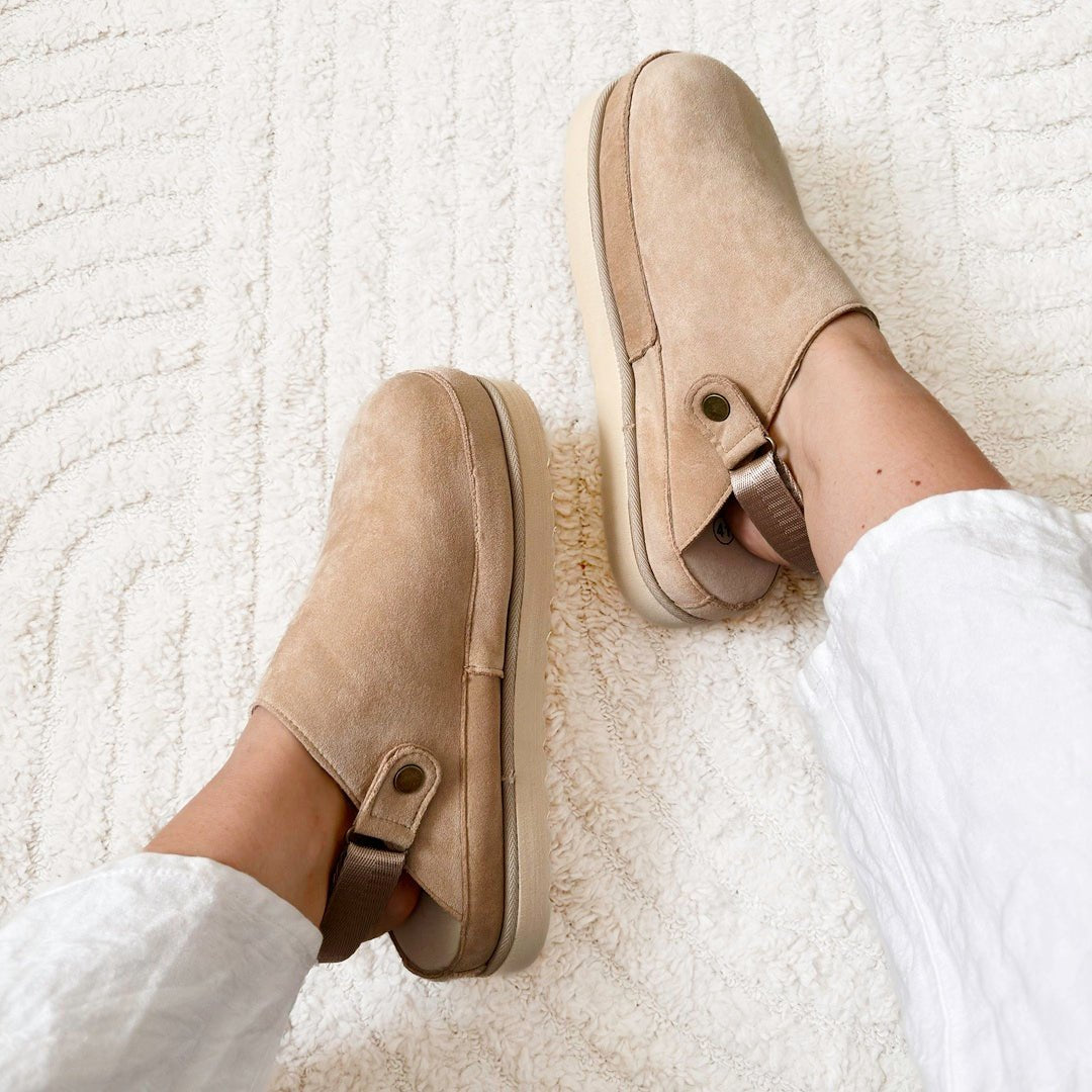 Clogs Dames | Vegan Suède Plateau | Verstelbare Hielband-Boutique Moda