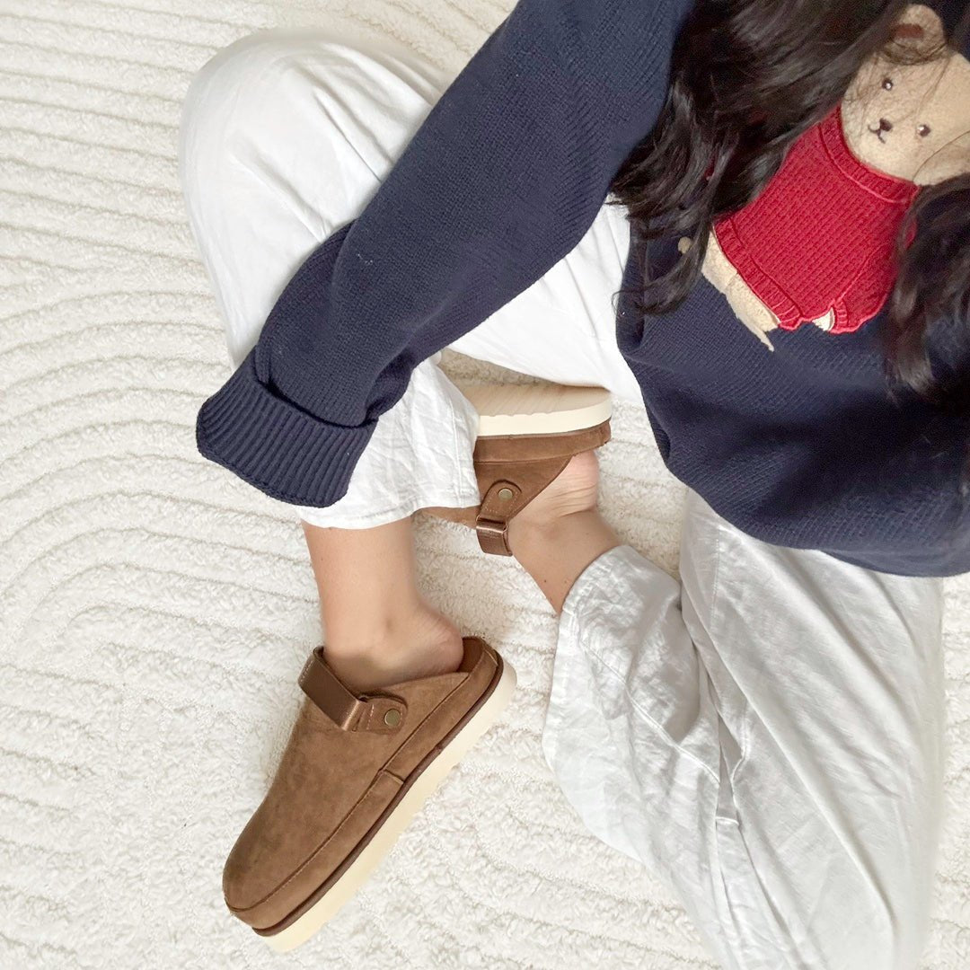 Clogs Dames | Vegan Suède Plateau | Verstelbare Hielband-Boutique Moda