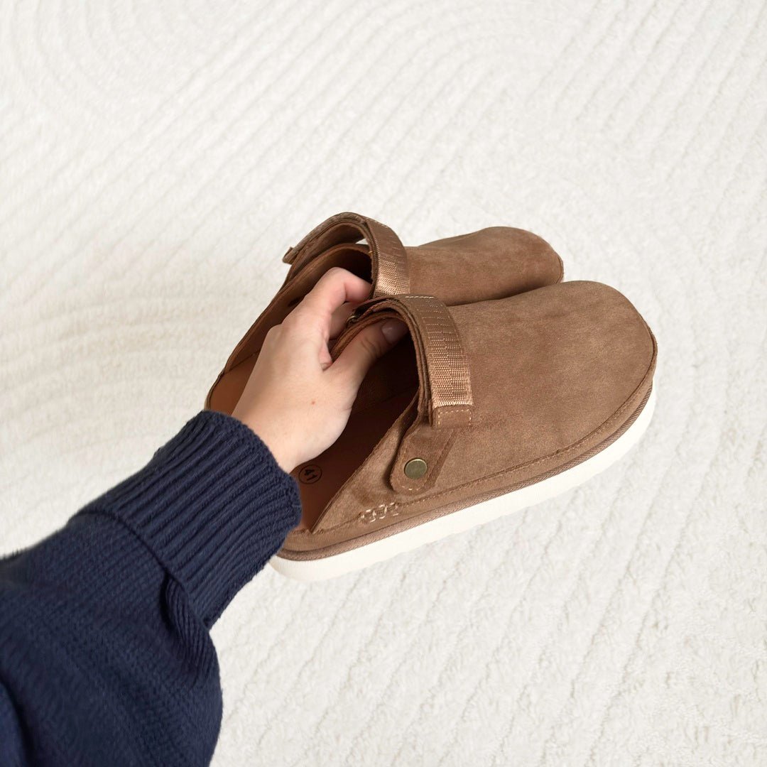 Clogs Dames | Vegan Suède Plateau | Verstelbare Hielband-Boutique Moda