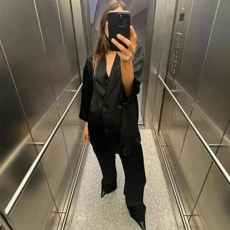 Co-Ord Set | Oversized | Wijde pijpen | Blazer en broek set | Tweedelige set voor dames-Boutique Moda