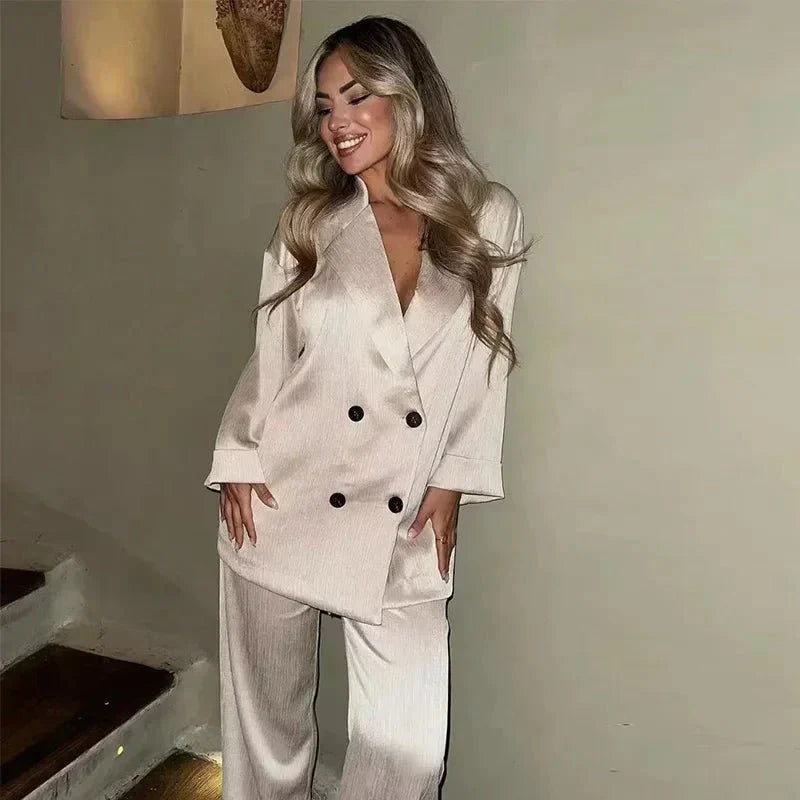 Co-Ord Set | Oversized | Wijde pijpen | Blazer en broek set | Tweedelige set voor dames-Boutique Moda