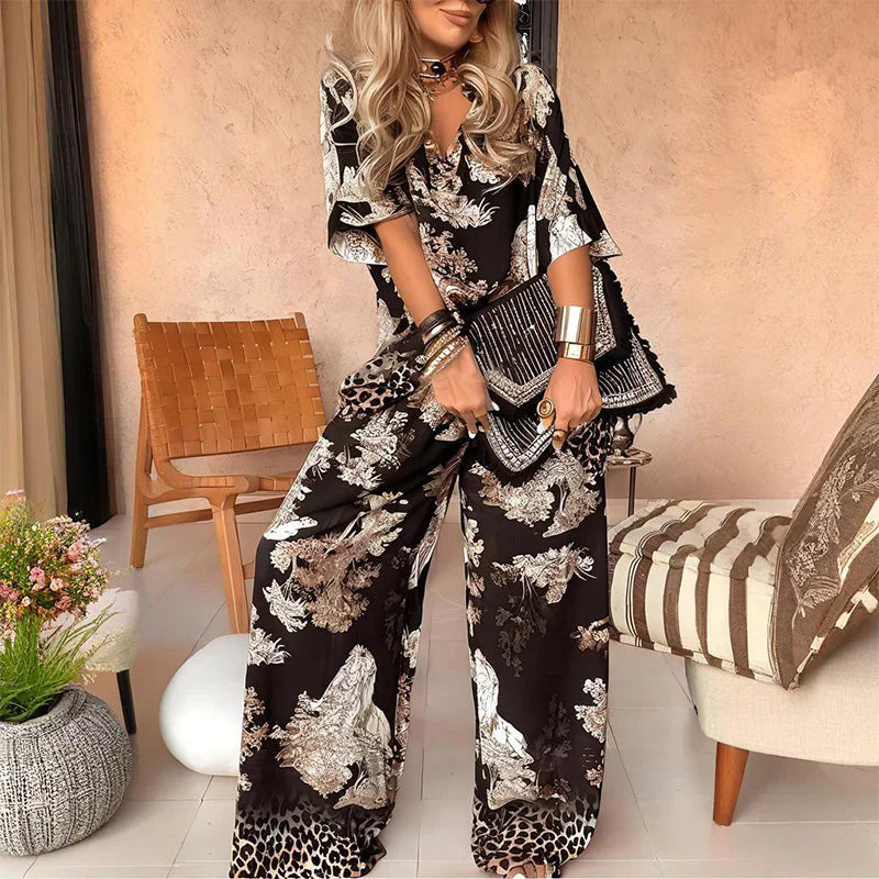 Co-Ord Set | Palazzo Broek | Oversized Blouse | Broek met wijde pijpen en Top | Dameskleding-Boutique Moda