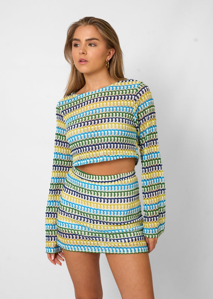 Coordingset - Gebreide tweedelige damesset met lange mouwen en minirok-Boutique Moda