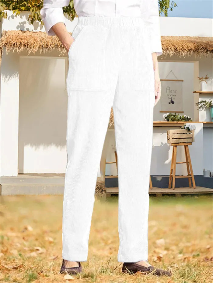 Corduroy Broek - Dames Casual Elastische Taille Rechte Pijp Koordbroek-Boutique Moda