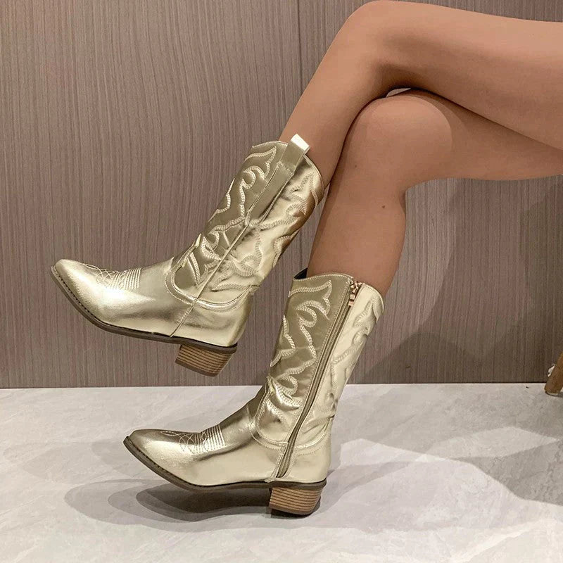 Cowboylaarzen - Metallic - Halfhoge hak - Westernlaarzen - Cowgirllaarzen-Boutique Moda