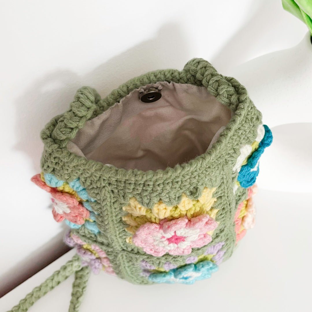 Crossbody Tas Dames | Gehaakt Bloemen | Roze Paars Groen-Boutique Moda