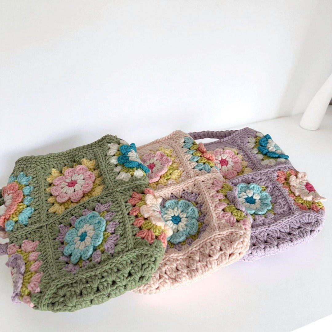 Crossbody Tas Dames | Gehaakt Bloemen | Roze Paars Groen-Boutique Moda