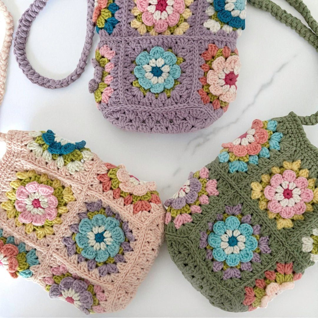 Crossbody Tas Dames | Gehaakt Bloemen | Roze Paars Groen-Boutique Moda