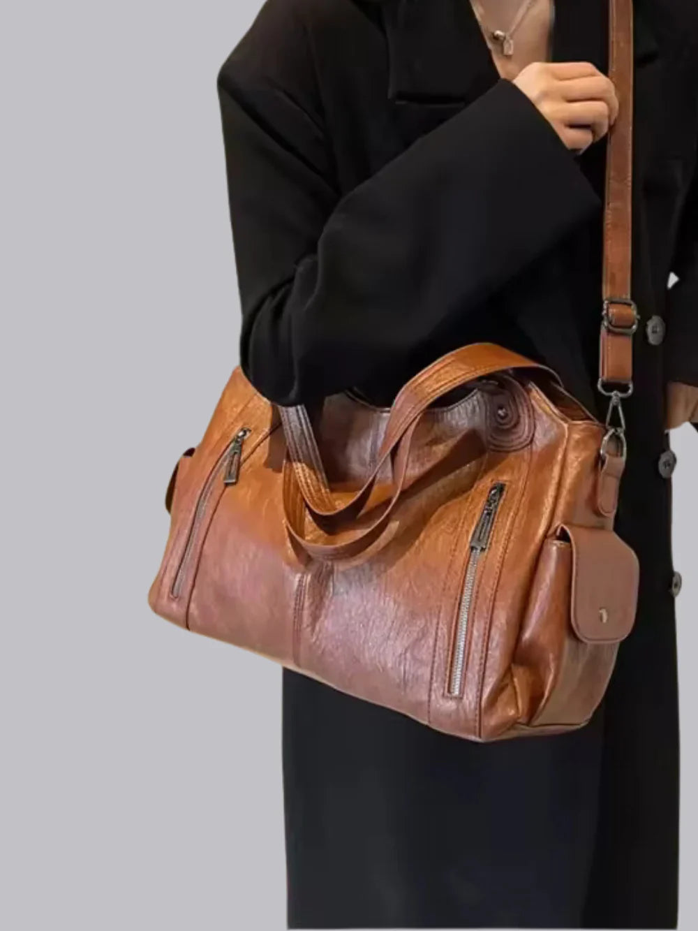 Dakota Schoudertas Dames – Grote Vegan Leren Tas met Crossbody Band-Boutique Moda