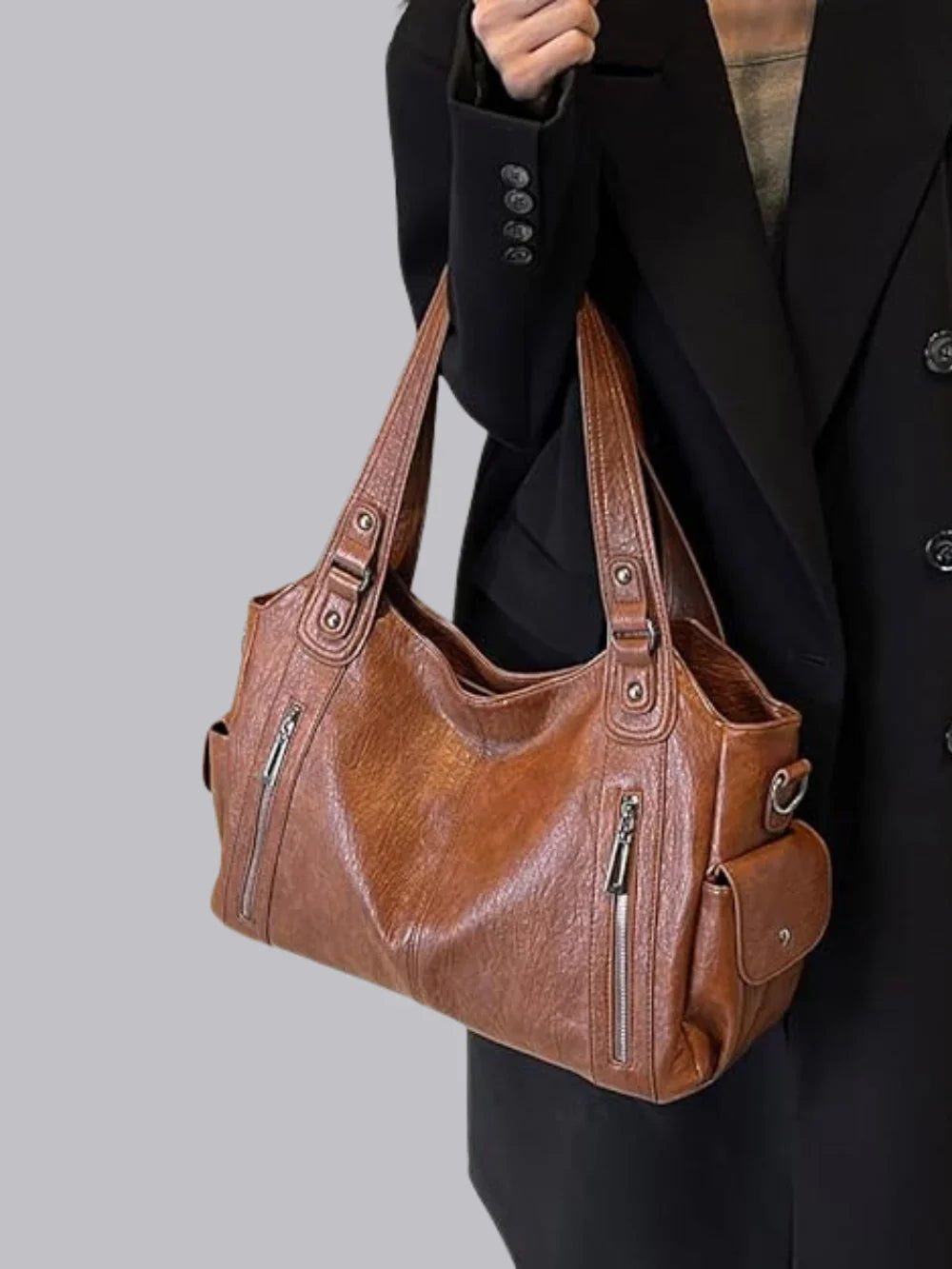 Dakota Schoudertas Dames – Grote Vegan Leren Tas met Crossbody Band-Boutique Moda