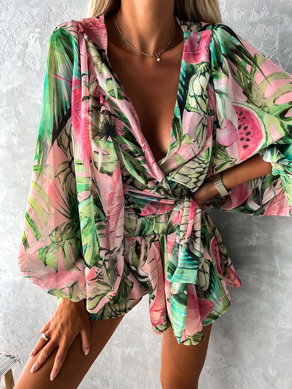 Dames Tweedelige Set - Wikkelblouse en Mini Shorts Zomerset-Boutique Moda