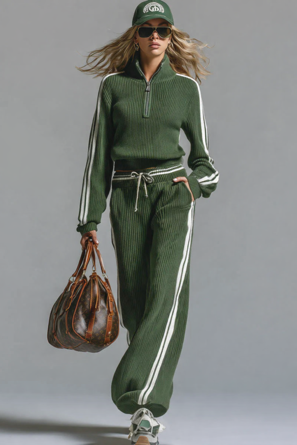 Dames trainingspak - Kwartritssluiting - Geribbeld - Joggingpak - Set-Boutique Moda