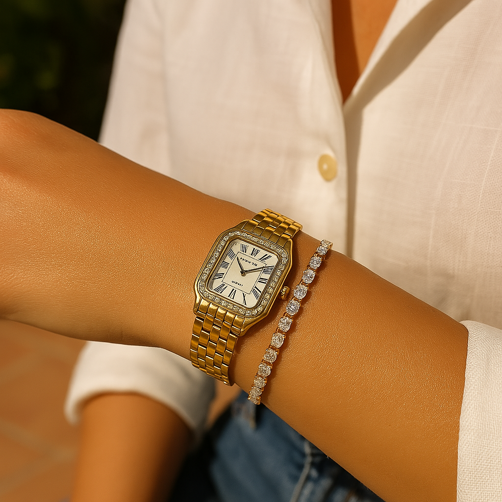 Dameshorloge | Klein | Diamanten | Vierkant horloge | Quartzhorloge-Boutique Moda