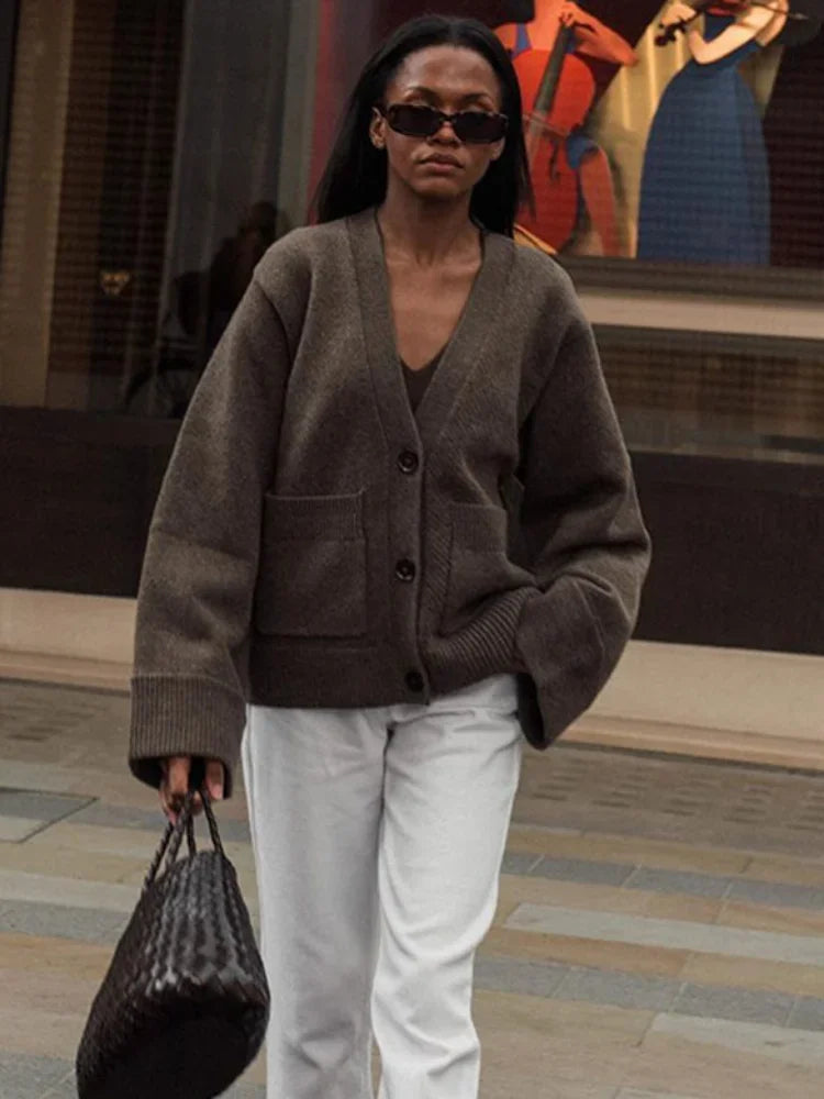 Damesvest | V-hals | Zakken | Button-Up Vest | Gebreid Vest-Boutique Moda