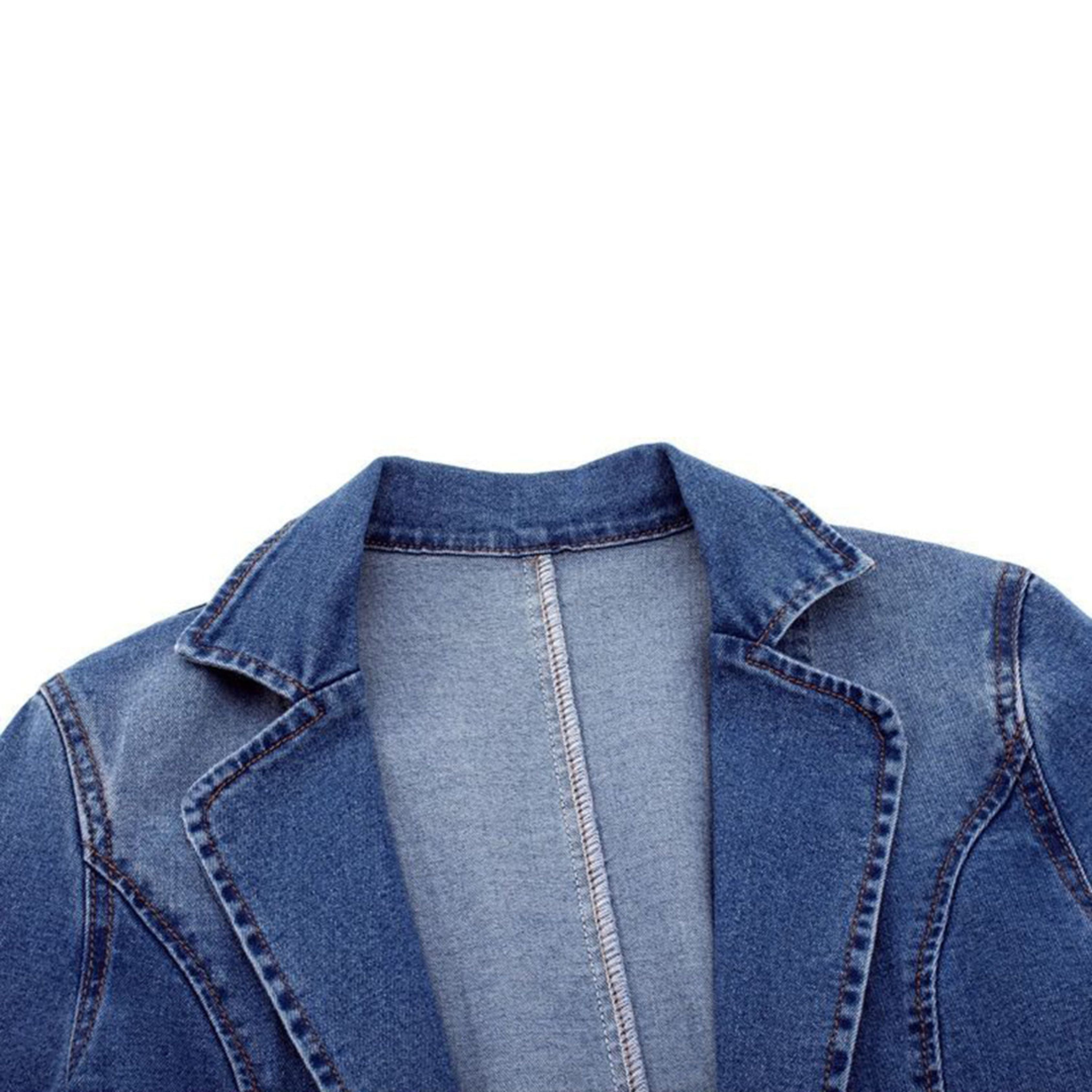 Denim Blazer - Casual Loose Fit Single Breasted Denim Blazerjack voor dames-Boutique Moda