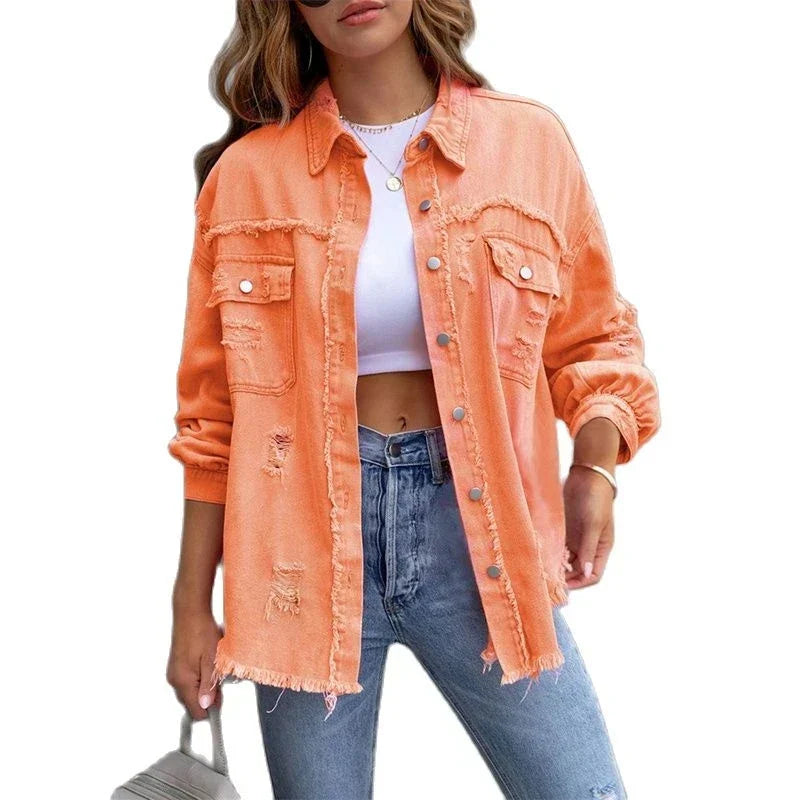 Denim Jacket - Grote gescheurde denim overhemdjas voor dames-Boutique Moda