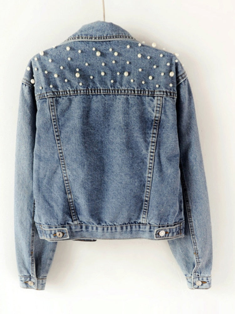 Denim Jas - Parels - Regular Fit - Denim - Jas met parels Denimwear - Damesjas-Boutique Moda