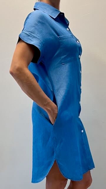 Denim Jurk - Korte Mouw - Los model - Overhemd Jurk - Button-Up Jurk-Boutique Moda