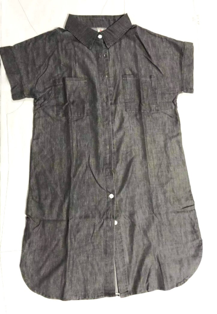 Denim Jurk - Korte Mouw - Los model - Overhemd Jurk - Button-Up Jurk-Boutique Moda