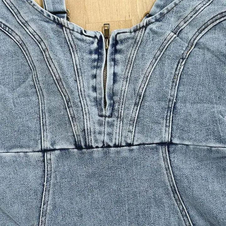 Denim Jurk | Rits | Verstelbare Bandjes | Bodycon Jurk | Strakke Jurken-Boutique Moda