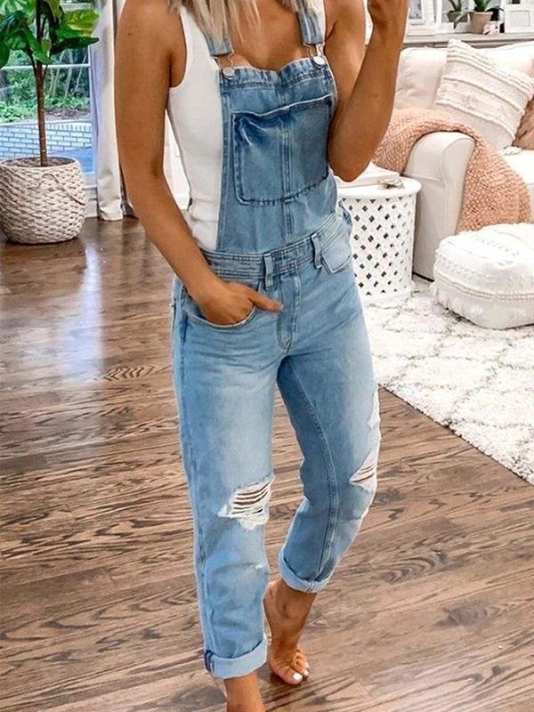 Denim Overalls - Ripped - Mouwloos - Denim tuinbroek - Jumpsuit Denim voor Dames-Boutique Moda