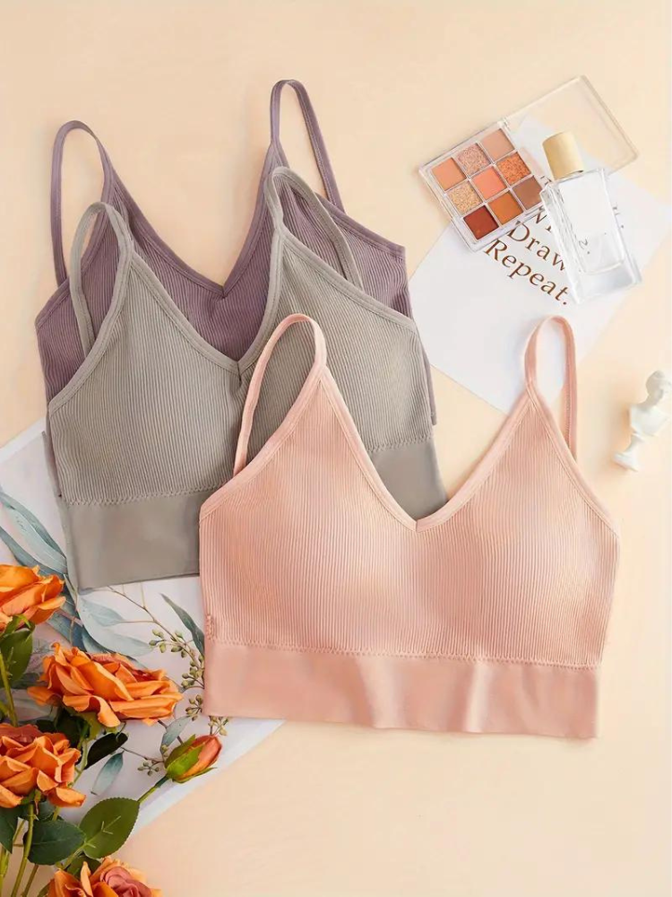 Diantha Beha Set | 3-Delige Geribbelde Draadloze Bralette Set-Boutique Moda