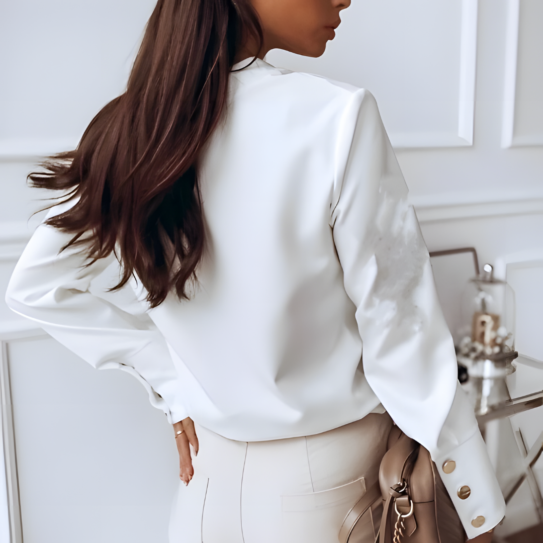 Elegante Blouse - Damesblouse met lange mouwen en knoopsluiting van satijn-Boutique Moda