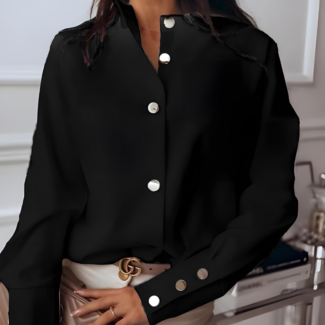 Elegante Blouse - Damesblouse met lange mouwen en knoopsluiting van satijn-Boutique Moda